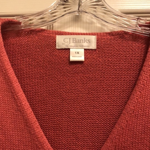 CJ Banks Salmon Pink Zip Up Cardigan Sweater 1X - Picture 2 of 4
